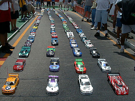 Lots of RC cars in a race